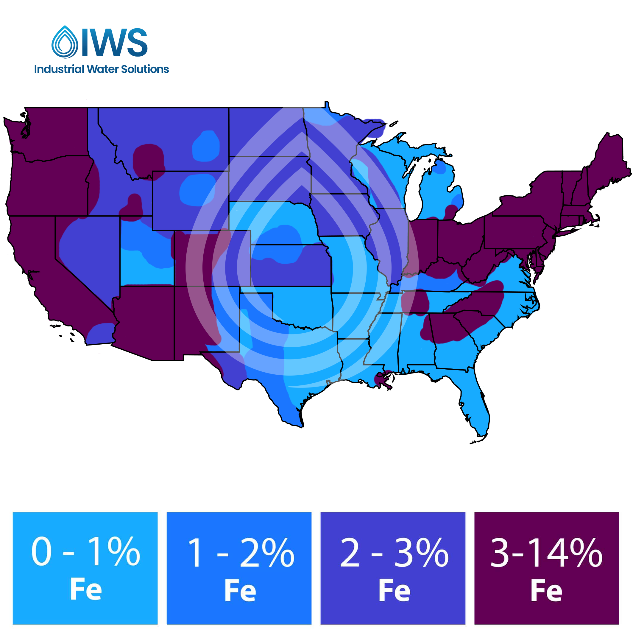 Iron Levels in the water supply map of united states